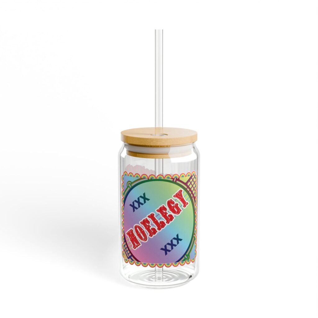 NO ELEGY Banjo Sipper Glass - 16oz tempered glass with Bamboo Lid and Straw. "Hillbillies neither want nor need JD Vance's elegy. Thank ye kindly all the same."