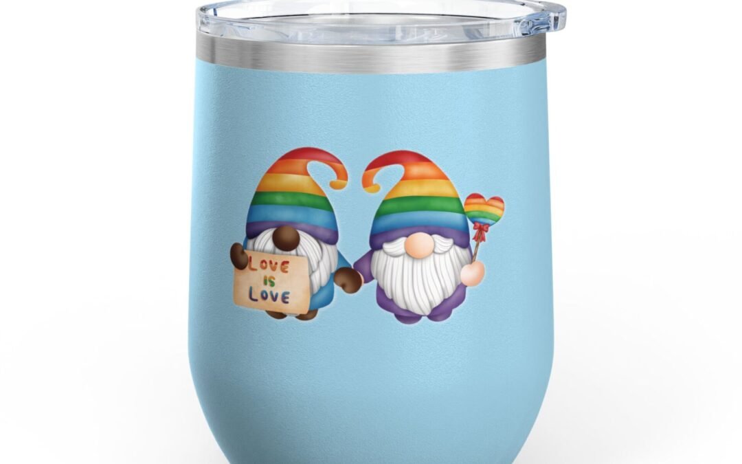 QUEERLIGHT | Premium Wine Tumbler, 12oz (10 colors | PRIDE Gnomes on the March