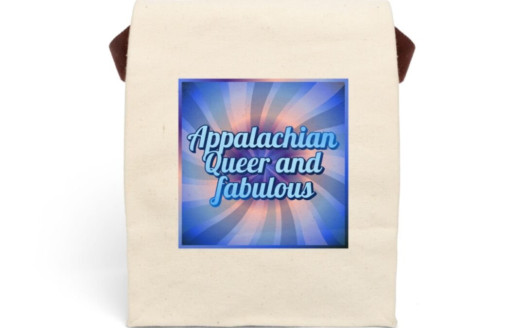 Canvas Lunch Tote (Bubblegum Swirl). “Appalachian Queer and Fabulous”